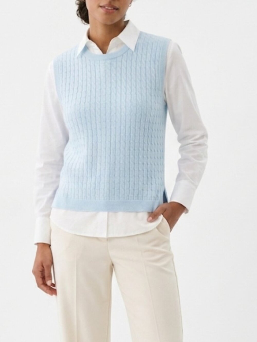 Halogen Light Blue Cable Knit Sleeveless Sweater Vest Crew Neck Size XL NWT